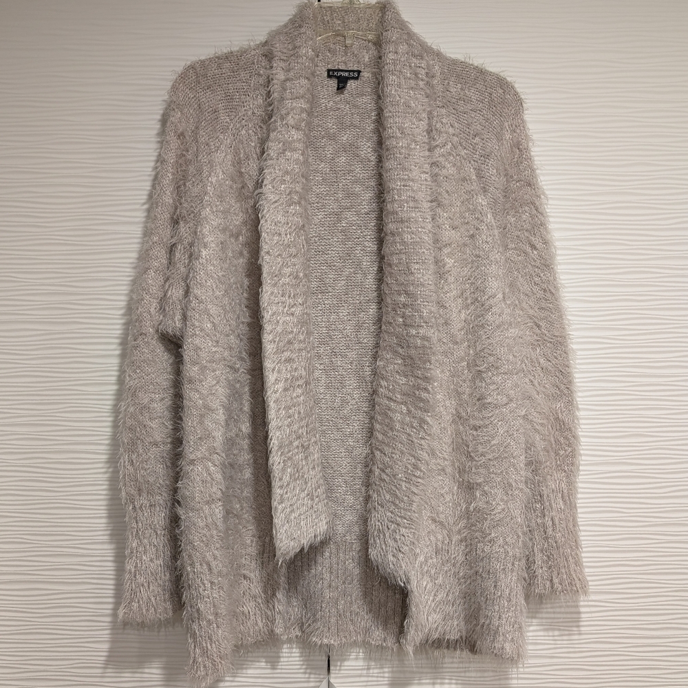 Express Women's Fuzzy Cardigan in Soft Gray